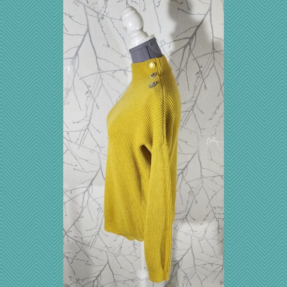 Melanie Lyne Yellow Ribbed Knit Embellished Mockneck Sweater - Picture 3 of 5